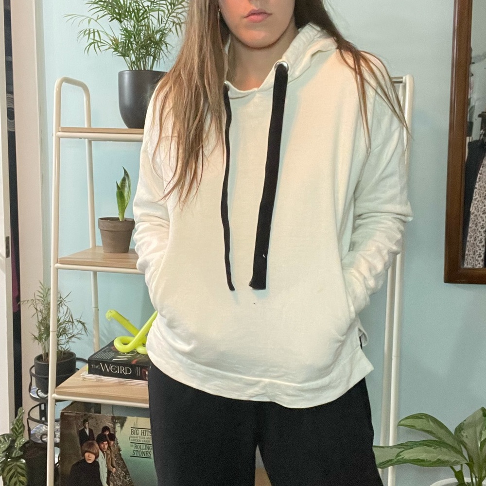 White Hoodie with Black Ties